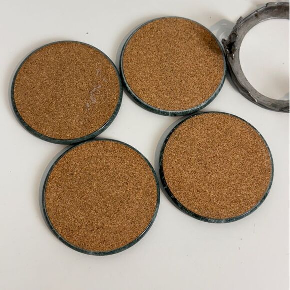 Vintage Seagull Marble 4 Coaster Set in Pewter Caddy 1992 - Picture 5 of 7